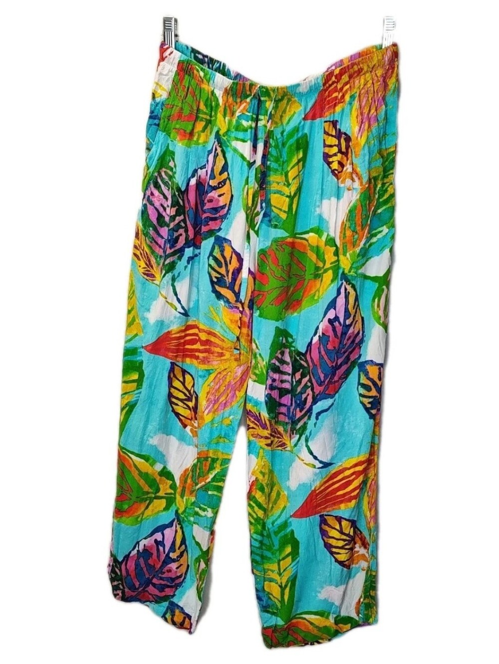 Vtg Jams World Hacienda Capri Beach Pants Woman Small Colorful Palm Leaf Pull On